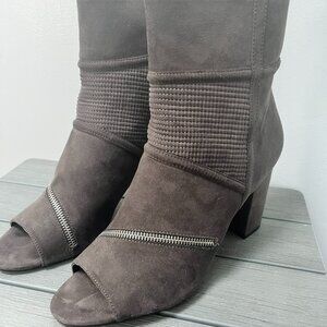 Zendaya Charcoal Suede Peep-Toe Ankle Boots